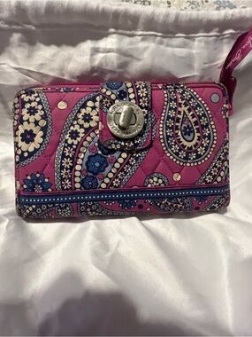 Vera Bradley Pink Paisley Quilted Wristlet with Turn-Lock